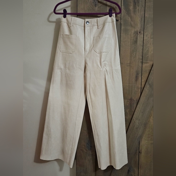 LIZARD THICKET Cream color faux leather wide leg ankle pants. Size Med NWT - Picture 4 of 15